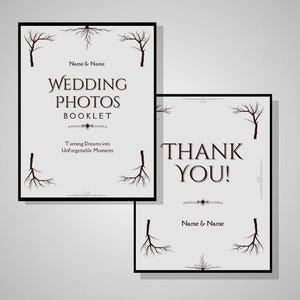 Album fotografico digitale per matrimoni: design elegante e senza tempo, modificabile in Canva.