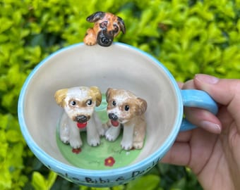 Custom Pet Mug, Handmade Ceramic Dog/Cat Portrait, Peekaboo Gift