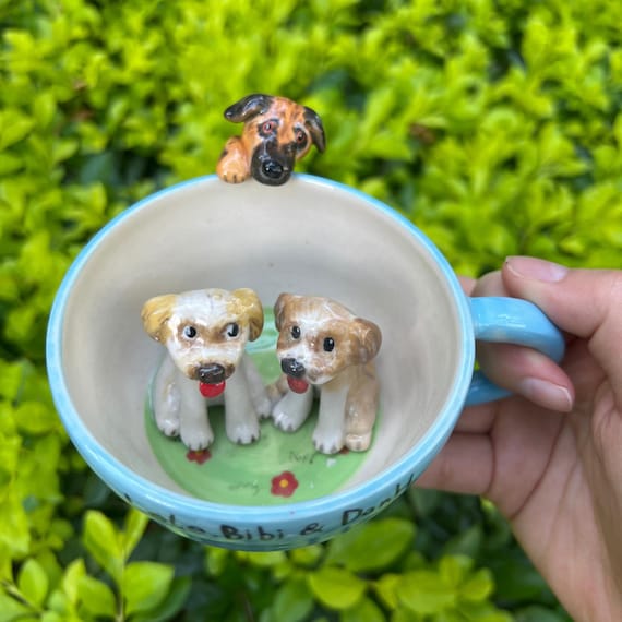 Custom Pet Mug, Handmade Ceramic Dog/Cat Portrait, Peekaboo Gift