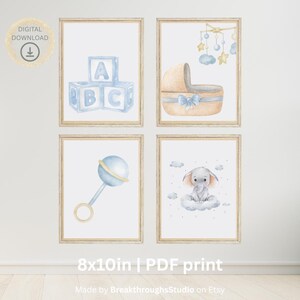 Nursery Wall Art | Nursery Wall Art Set of 4 | Blue Nursery | Baby Nursery Wall Art | Digital Prints | Nursery Prints