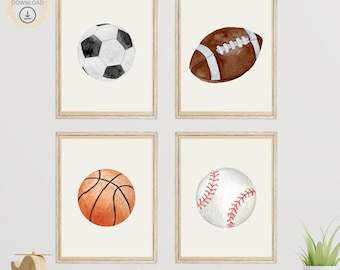 Sports Ball Nursery Prints Set | Watercolor Wall Art (PDF Download)