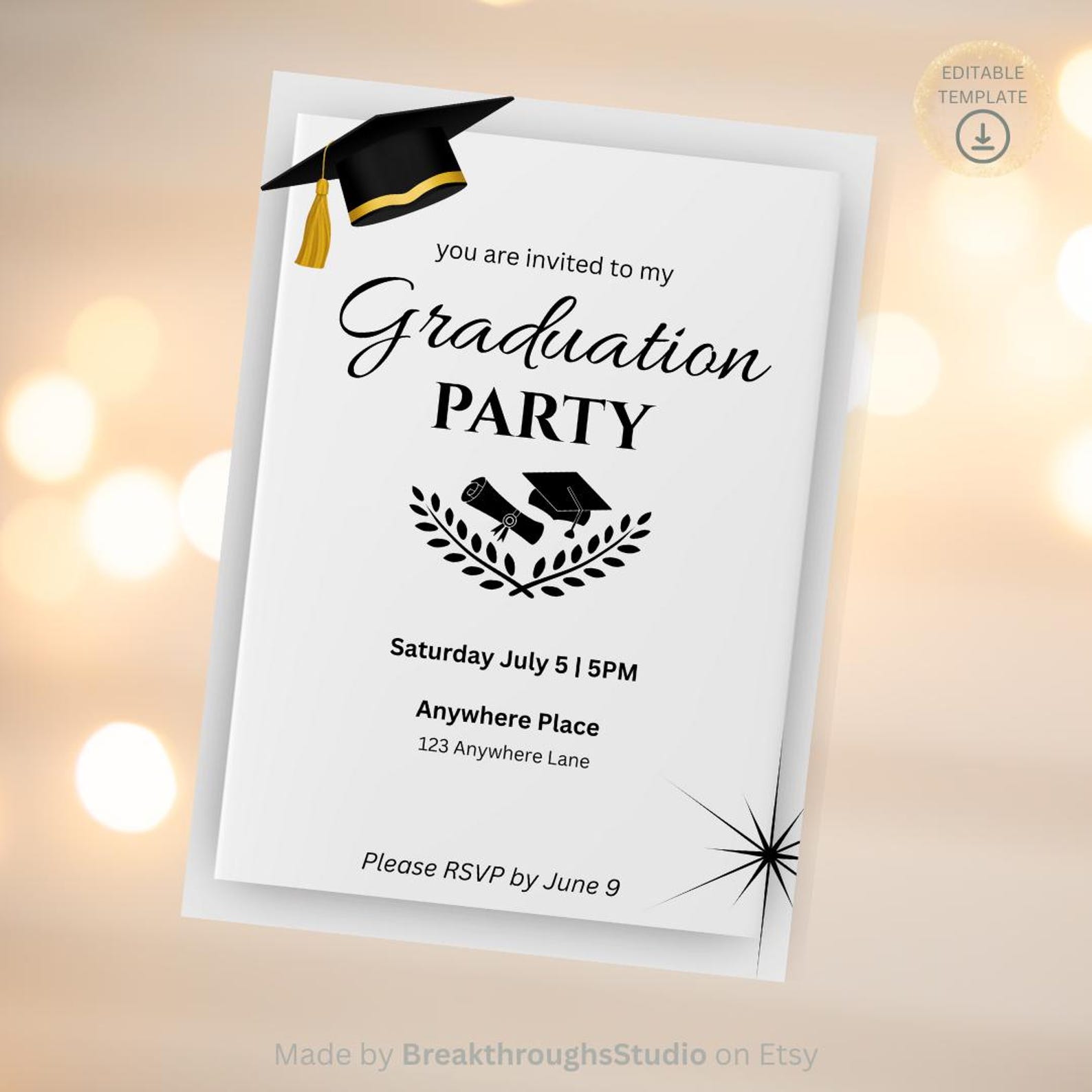 Template For Graduation Graduation Party Invitation Template | Editable Template for Grad Event ...