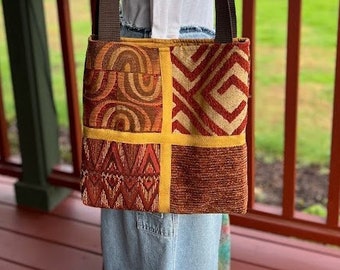 Upcycled Upholstery Geometric Design Tote Bag