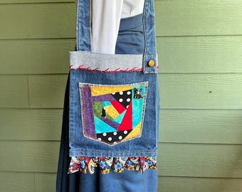 Denim Crossbody Bag Day of the Dead Patchwork Boho Chic Upcycled