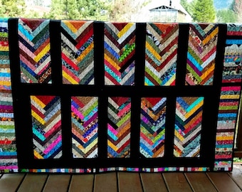 Multi-colored Chevron Twin Quilt