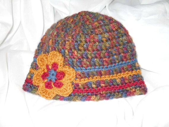 Multicolor Crochet Hat with Flower Accent Quick Crochet Flower Hat Tutorial - YouTube main image 4