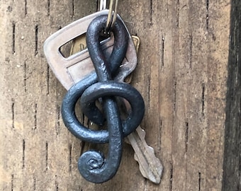 Hand Forged Hand Made Music Note Treble Clef Keychain