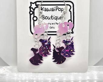 Einhorn und Wolken Ohrringe – Handgemachter kawaii Schmuck mit funkelnden rosa Einhörnern & irisierenden Wolken
