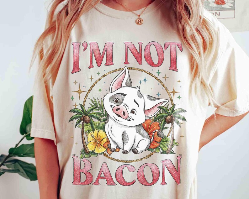 Camiseta divertida de Pua Pig "No soy tocino" con colores tropicales, camiseta de la película Moana de Disney (2026), camiseta a juego para el viaje de vacaciones familiares a Disneyland WDW. imagen 5