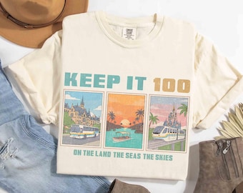 Retro Vintage Epcot Keep It 100 On The Land The Seas The Skies Shirt, Disney Boat Seagull Tee, Pastel Disney Trip, Epcot World Traveler Tee