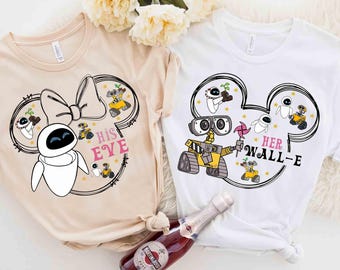 Disney Wall-E & Eve Valentine T-Shirt, Disney His and Hers Couple Shirt, Pixar Couple Matching Shirt, WDW Honeymoon Tee, Disneyland Vacation