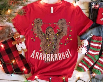 Retro Chewbacca Roar Christmas Lights Graphic Sweatshirt, Funny Disney Star Wars Christmas Tee, Galaxy's Edge Xmas, Disneyland Trip Shirt