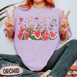 Disney Princess Characters Group Christmas Balloon T-shirt, Belle Cinderella Ariel Jasmine Tee, Mickey's Very Merry Xmas Family Matching Tee image 4