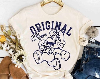 Comfort Colors Cute Super Mario Original Player Mario Retro T-Shirt, Nintendo World Family Matching Holiday Trip, Super Mario Birthday Gifts