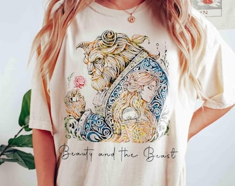 Vintage Disney Beauty & The Beast Art Rose T-Shirt, Belle Princess and Beast Tee, Tale As Old As Time, Magic Kingdom Family Vacation Trip