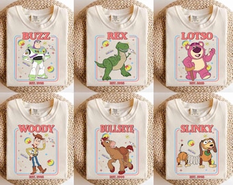 Retro Disneyland Pixar Toy Story All Characters Checkered Signature Shirt, Woody, Buzz, Jessie, Bo Peep, Personalized Group Matching Tee