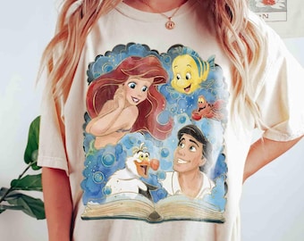 Camiseta Comfort Colors de La Sirenita de Disney, camiseta de la Princesa Ariel, Eric Scuttle, Sebastian Flounder, regalos para el viaje familiar a Disneyland 2026 en WDW
