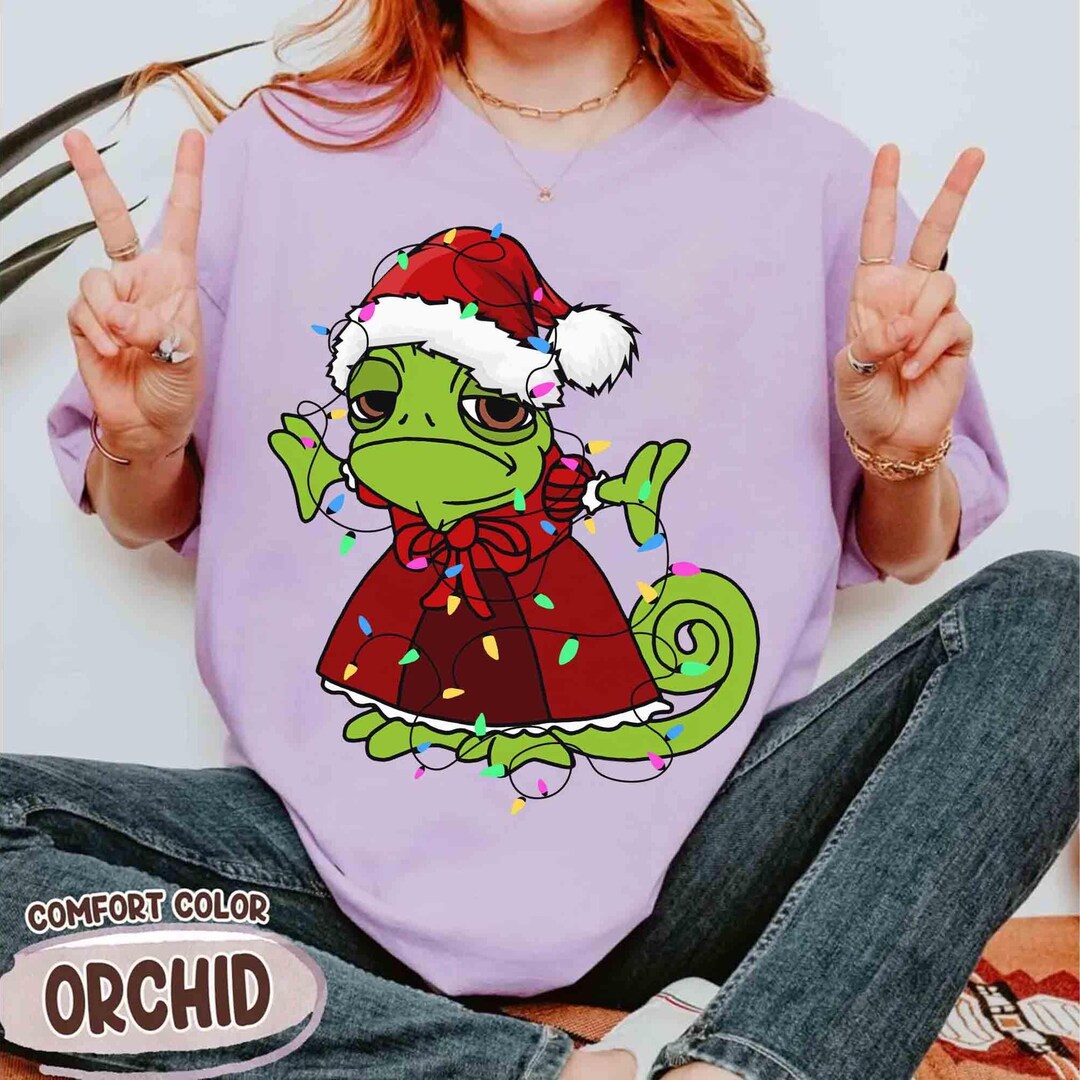Disney Tangled Rapunzel Princess Santa Pascal Christmas Light Shirt ...