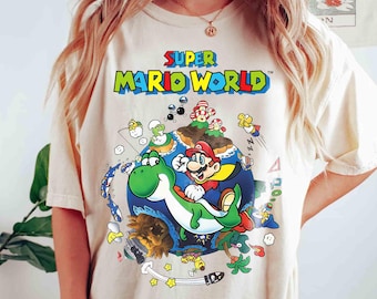 Maglietta Comfort Colors Super Mario World Yoshi & Mario Around The World, maglietta per le vacanze in famiglia Nintendo World, viaggio di compleanno a Universal Orlando