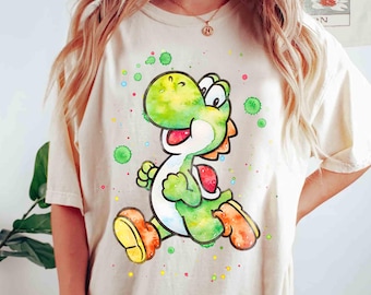 Comfort Colors Retro Super Mario Cute Yoshi Watercolor Shirt Nintendo World Family Holiday Tee, Universal Orlando Birthday Trip Gamer Gifts
