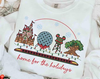 Disney Christmas Four Parks Home For The Holidays Shirt, Epcot Center T-shirt, Mickey's Very Merry Xmas Party Tee, Disneyland Family Trip