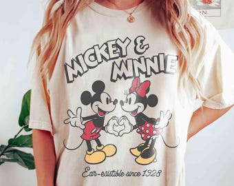 Camiseta retro de Mickey y Minnie Mouse con orejas ajustables desde 1928, camiseta de pareja de Mickey y Minnie, regalo de San Valentín, viaje a Disneyland 2026