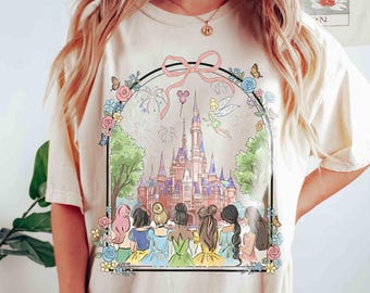 Coquette Bow Disney Princess Vintage Shirt, Belle Ariel Elsa Cinderella, Magic Kingdom Magical Castle Tee, Walt Disney Disney Girl Trip Gift