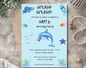 Under the Sea Birthday Invitation, Mermaid Birthday Invite, Ocean Theme Party, Magical Sea Birthday, Blue Aqua Girl Birthday Invite