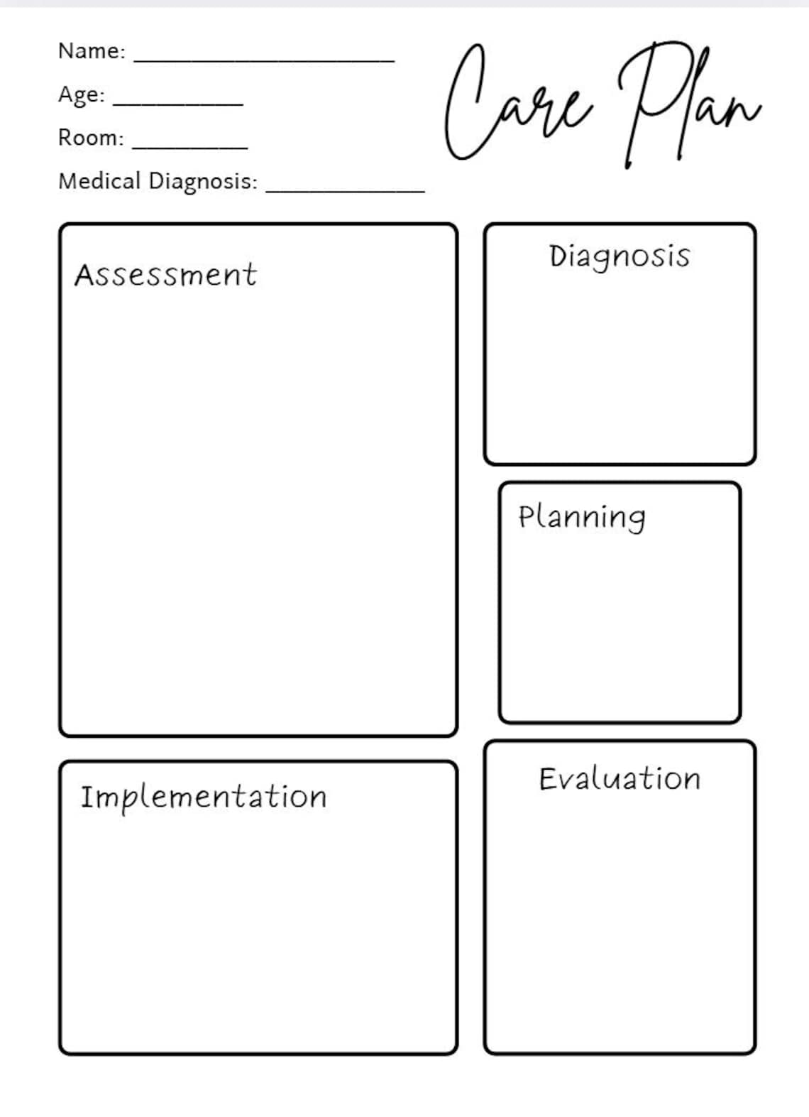 Care Plan Template for Nursing Students - Etsy