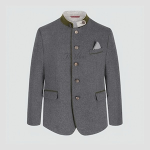 Men’s Loden Wool Jacket Bavarian Trachten Blazer – Handmade Tyrolean Hunting Coat Charcoal Grey Oktoberfest Outfit Gift for Him, Kilt Jacket
