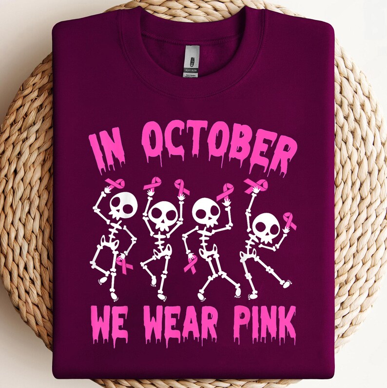October Dripping In October We Wear Pink Breast Cancer Awareness Skeleton PNG ...