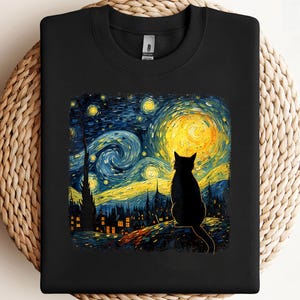 Gato Noite Estrelada Van Gogh Gato Para Amantes de Gatos Mãe Gato Pai Gato PNG, sublimação, design de clipart, download digital