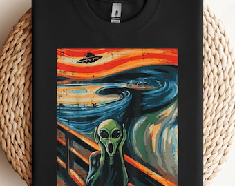 Alien Screme Malerei lustige UFO Raum Kunst Frauen Männer Kinder PNG, Sublimation, Clipart-Design, digitaler Download