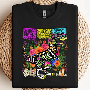 Lustiger Zuckerschädel T-Rex Saurus Dia de Muertos Halloween Day PNG, Sublimation, Clipart-Design, digitaler Download