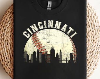 Vintage Cincinnati Stadtbild Baseball Liebhaber Männer Frauen Kinder PNG, Sublimation, Clipart-Design, digitaler Download