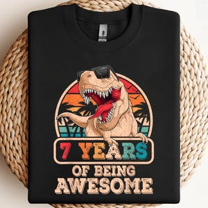 7 ans impressionnant dinosaure T Rex 7e anniversaire Dino Boys Kids PNG, sublimation, clipart, téléchargement numérique
