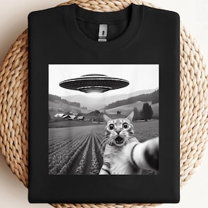 Chat selfie avec OVNI extraterrestre drôle de chat cadeaux pour hommes femmes enfant PNG, sublimation, clipart, téléchargement numérique