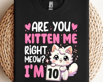 10th Birthday Shirt For Girl 10yr Ten 10 Year Old Kitten Cat PNG, sublimation, clipart design, digital download