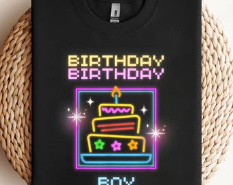 Cumpleaños de niño con pastel de neón para niños PNG, sublimación, diseño de clipart, descarga digital