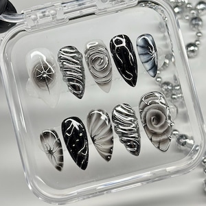 3D Floral Stiletto Press-On Nails: Pink Blossom Dewdrop Design