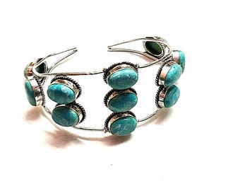 Türkis Sterling Silber Manschette Armband - südwestlichen Boho Armreif