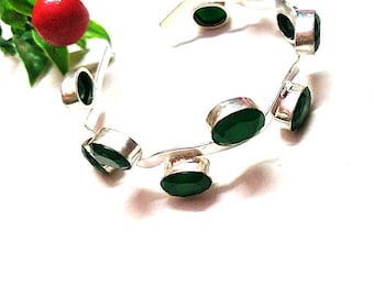Pulsera de eslabones de plata esterlina con ónix verde vintage / Joyería bohemia con estilo
