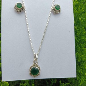 Green Emerald 925 Sterling Silver Jewellary Set Round Gemstone Pandant And Stud Earring Handmade Jewelry Set Birthday Gift Gift For Her