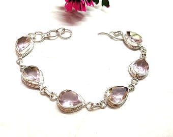 Pink Amethyst Sterling Silver Bracelet – Teardrop Gemstone Jewelry