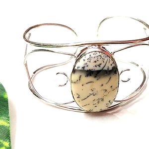 Pulsera de ágata dendrítica natural – Joyería bohemia de plata de ley 925 hecha a mano