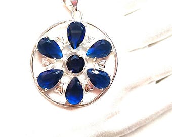 Blue Sapphire Gemstone Pendant 925 Sterling Silver Handmade Pendant January Birthstone Gift