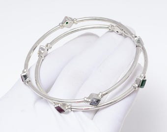 Pulseira de rubi e topázio esmeralda: pulseira de prata esterlina 925 com pedras preciosas