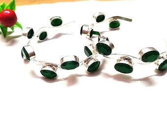 Pulsera de eslabones de plata esterlina con ónix verde vintage / Joyería bohemia con estilo