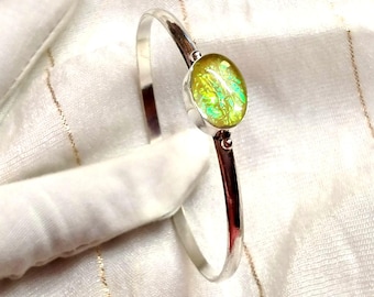 Fire Opal Sterling Silver Bangle | Handmade Minimalist Cuff