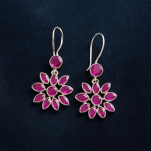 Örhänge med rosa rubinslipade ädelstenar, handgjorda smycken i 925 sterlingsilver, presentsmycken för kvinnor